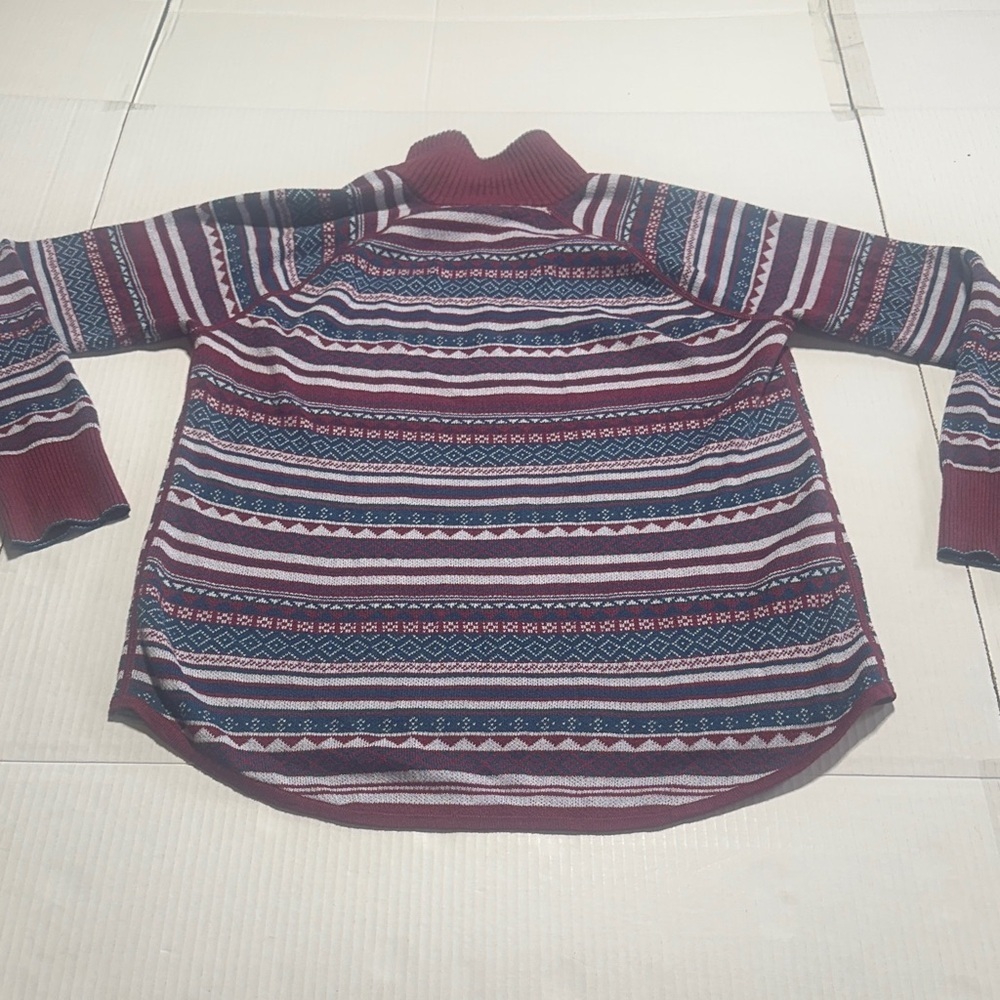 Eddie Bauer Striped quarter Half-Zip Fair Isle Sweater matron white blue design - Picture 7 of 7